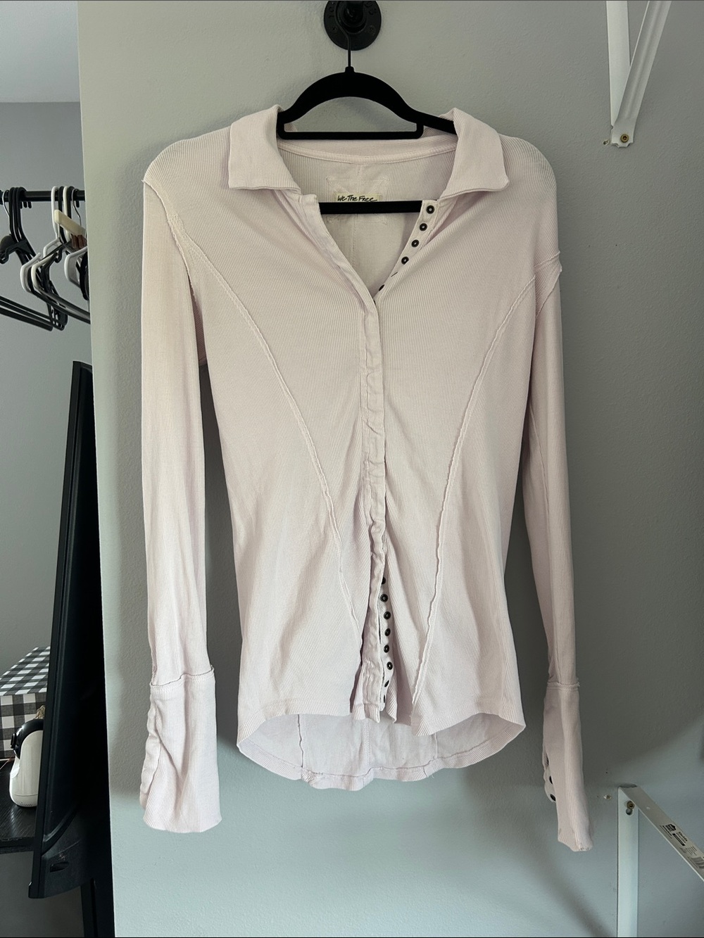 We The Free Pale Pink Button-Down Long Sleeve Shirt